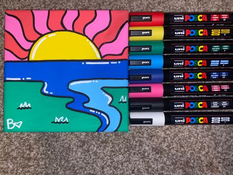 Posca Art Doodle, Posca Paint Markers, Markers Drawing Ideas, Doddle Art, Pen Doodles, Acrylic Art Projects, Posca Marker, Easy Drawings For Beginners, Color Drawing Art