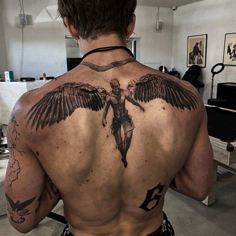 Tato Grunge, Tattoo Inspiration Men, Back Tattoos For Guys, Tattoo Style Drawings, Small Tattoos For Guys, Hand Tattoos For Guys, Angel Tattoo, 문신 디자인, Black Ink Tattoos