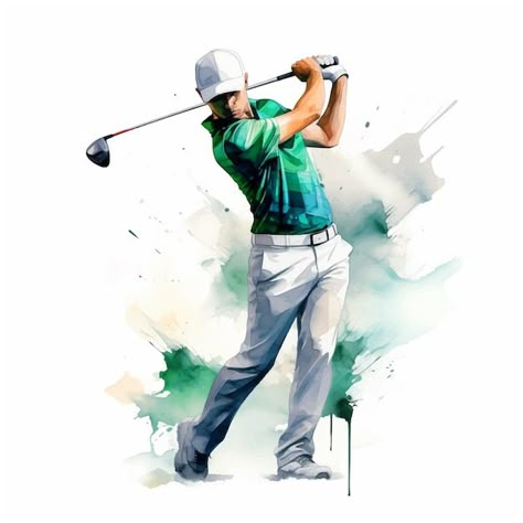 Vector golf player watercolor paint ilus... | Premium Vector #Freepik #vector #golf-player #golf-stick #golf-club #golf Golf Artwork Illustrations, Golf Images Clip Art, Golf Artwork Paintings, Golf Watercolor, Golf Vector, Golf Illustration, Golf Drawing, Curling Game, Golf Bar