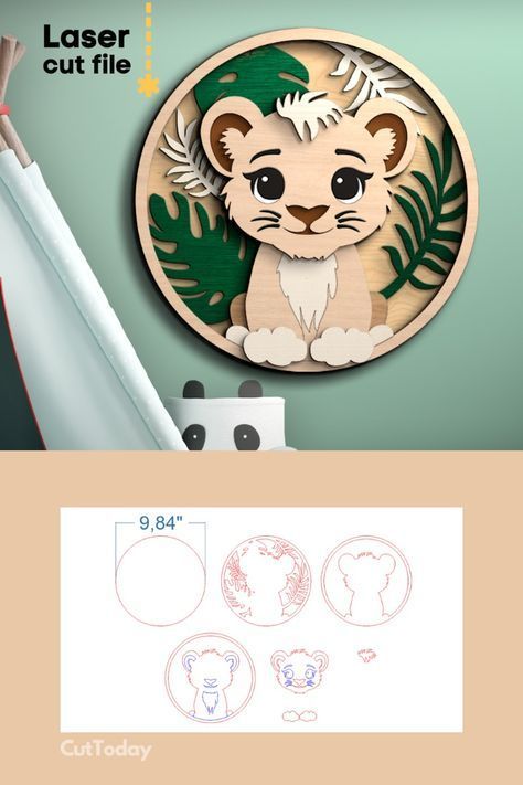 Find And Download 3D Laser Cut SVG Files for your next design or crafting project. Compatible with Glowforge and other Laser Machines. #3dsvg #lasercut #diy #crafting Lion Svg, Wood Laser Ideas, Diy Laser Cut, Idee Cricut, Laser Cut Wood Crafts, Cnc Cutting Design, Unique Nursery, Baby Room Art, Lion Cub