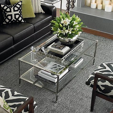 How To Style A Glass Top Coffee Table Glass Coffee Table Decor, Rectangular Glass Coffee Table, Rectangle Glass Coffee Table, Square Glass Coffee Table, Table Decorating Ideas, Glass Cocktail Tables, Table Decorating, Table Decor Living Room, Bassett Furniture