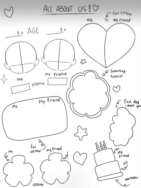 Modele Zentangle, All About Us, Lukisan Comel, Character Sheet Template, Kartu Remi, Best Friend Drawings, Doodle Frame, Bff Drawings, صفحات التلوين