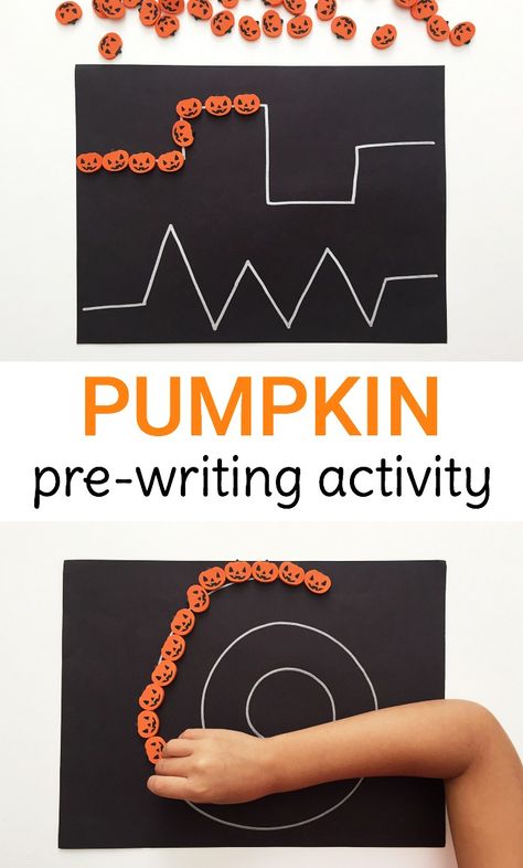 Simple pumpkin pre-writing activity for toddlers and preschoolers to develop writing skills and strengthen fine motor skills with mini erasers! Writing Activities For Preschoolers, Mini Erasers, October Activities, Pumpkin Craft, Activity For Toddlers, Pumpkin Activities, School Halloween, Pre Writing Activities, Preschool Fine Motor