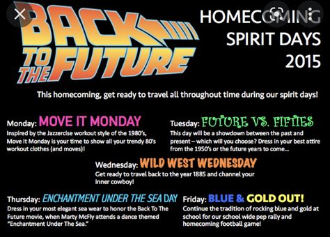 Homecoming Spirit Week Themes, High School Homecoming Themes, Homecoming Themes Ideas, Homecoming Week Themes Days, Homecoming Themes Spirit Weeks, Homecoming Ideas Theme, Spirit Day Themes, Homecoming Theme Ideas, Senior Week Ideas