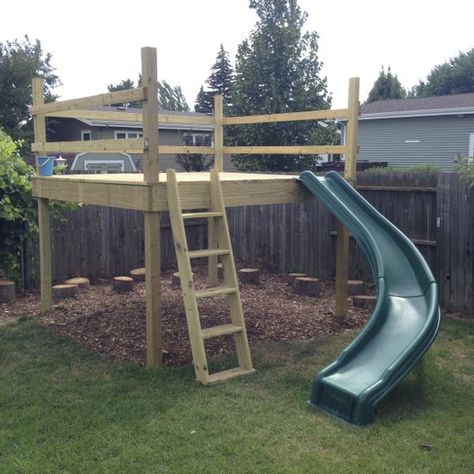 Play Platform with Ladder and Slide Adventure House, Play Platform, Backyard Fort, Tour Design, Play Area Backyard, Tree House Diy, Build A Playhouse, Outdoor Play Areas, Diy Playground