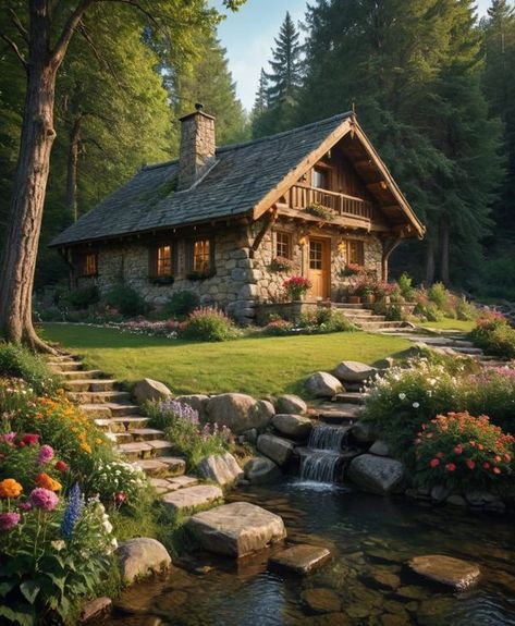 Dnd Places, Houses Luxury, Log Cabin Rustic, Cabin Inspiration, Log Cabins, Stone Houses, Relax Time, My Dream Home, Log Cabin