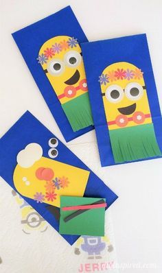 Make this adorable Despicable Me Hawaiian Minion Craft for parties, in the classroom, or just for fun! Put them on favor bags, make a puppet, or a piece of artwork. #AD  #QuickerPickerUpper #DespicableMe3 Aloha Crafts Preschool, Hawaiian Kids Crafts, Ornaments Diy Ideas, Luau Crafts, Construction Paper Crafts For Kids, Tropical Crafts, Minion Ornaments, Hawaii Crafts, Minion Craft