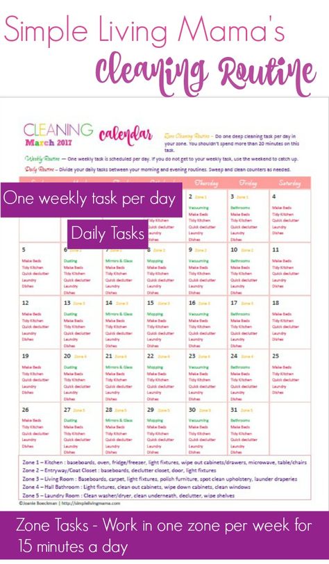 Simple Living Mama's Cleaning Routine complete with a new cleaning calendar every month! Cleaning Calendar Printable, Chore Calendar, Cleaning Calendar, Monthly Cleaning Schedule, Free Printable Cleaning, Monthly Cleaning, Keep Your House Clean, Clean Mama, Schedule Calendar