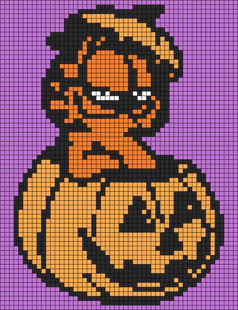 Garfield Alpha Pattern, Coraline Alpha Pattern, Halloween Alpha Pattern, Halloween Garfield, Crochet Pictures, Halloween Perler, Grid Board, Garfield Pictures, Alphabet Patterns