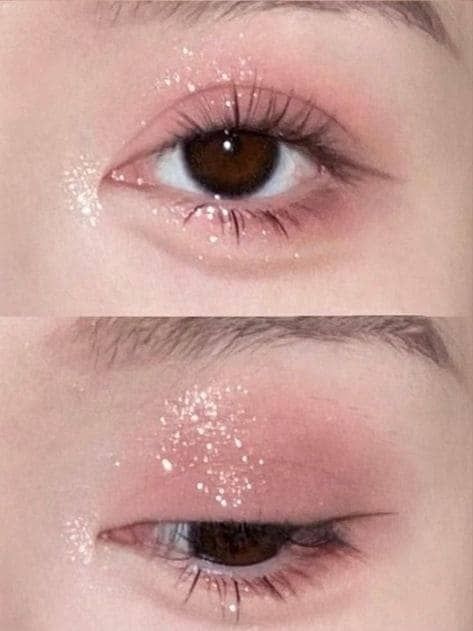 Eyeshadow Korean, Glitter Eyeshadow Looks, Douyin Makeup, Soft Makeup Looks, Doll Eye Makeup, Look Rose, Korean Eye Makeup, Glitter Eye Makeup, Ethereal Makeup