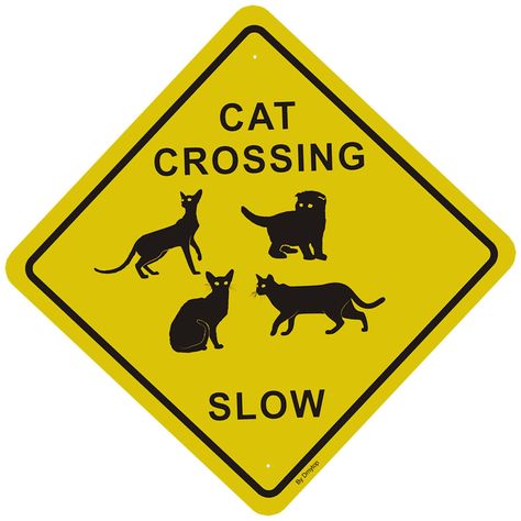 PRICES MAY VARY. HIGHLY READABLE – This Cat Crossing Signs with the Black text on yellow is better to attract the attentions of People HIGH QUALITY ALUMINUM – "Cat Xing" Crossing Sign is 12 x 12 x 0.04 Inches, made of sturdy and strong rust-free aluminum UV Printed. ROUNDED CORNERS – This Cat Signs have rounded corners and burr-free corners for safe handling EASY INSTALLATION – All signs come with pre-punched mounting holes for easy mounting on U-channel or square or round posts, wooden posts, c Coffee Bar Living Room, Cat Sign, Bar Living Room, Crossing Sign, Wooden Posts, Cat Signs, Vintage Humor, Porch Signs, Street Signs