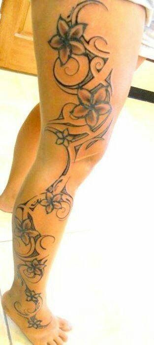 Tattoo Bein Frau, Flower Tats, Tattoo Foot, Full Leg Tattoos, Maori Tattoos, Samoan Tattoo, Hawaiian Tattoo, Leg Tattoos Women, Leg Tattoo