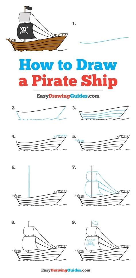 Learn How to Draw a Pirate Ship: Easy Step-by-Step Drawing Tutorial for Kids and Beginners. #Pirate Ship #DrawingTutorial #EasyDrawing See the full tutorial at https://easydrawingguides.com/how-to-draw-a-pirate-ship/. Draw A Pirate Ship, Pirate Ship Drawing, Pirate Art, Drawing Tutorials For Kids, Ship Drawing, Learn Drawing, Drawing Drawing, Drawing Tutorial Easy, Pirate Ship