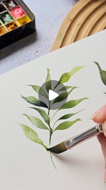 Joly Poa on Instagram: "Here is another relaxing leafy painting video for you🩷 Using a dagger brush helps create more organic leaf strokes." How To Paint A Leaf, Dagger Brush Watercolor, How To Paint Leaves, Acrylic Leaf Painting, Leaves Painting Acrylic Leaf Art, Leaf Painting Acrylic, Watercolor Scenery Painting, Fern Painting, Watercolor Loose