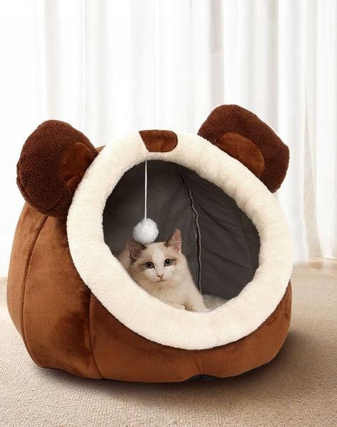 PRICES MAY VARY. 【OFFERS YOUR PET A BETTER SLEEP】 Every Kitten's favourite is a soft place to snuggle. Designed with your pet’s comfort in mind, our cat bed is made with ultra-soft plush, providing all around comfort and helps relieve muscle and joint pressure, aches, and discomfort. Your sweet kittens will enjoy a pawsome night’s sleep in this cozy bed 【PRIVACY AND COMFORTABLE】 Cats love small spaces and yearn to feel protected and cozy. The cave cat bed gives your pet a touch of privacy and cr Cat House Design, Heated Cat Bed, Bed Cave, Small Poodle, Bear Cat, Indoor Cats, Cat Beds, Indoor Cat, Bear Cartoon