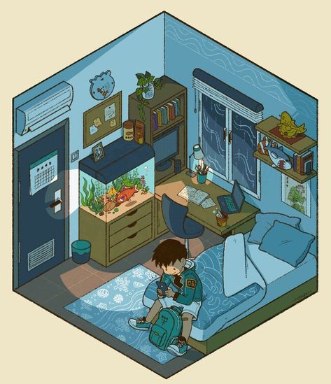 Anime Room Illustration, Art Sketches Digital, Sketches Digital, Room Illustration, Digital Art Software, Modele Pixel Art, Bedroom Drawing, Isometric Drawing, Pixel Art Background