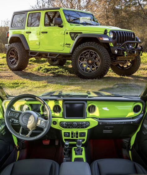 Jeep Wrangler Unlimited JL Gecko Green Limited Edition Lime Green Jeep, Green Jeep Wrangler, Jeep Wrangler Interior, Mind Movie, Green Jeep, Custom Jeep Wrangler, Dream Vehicles, Verde Neon, Custom Jeep