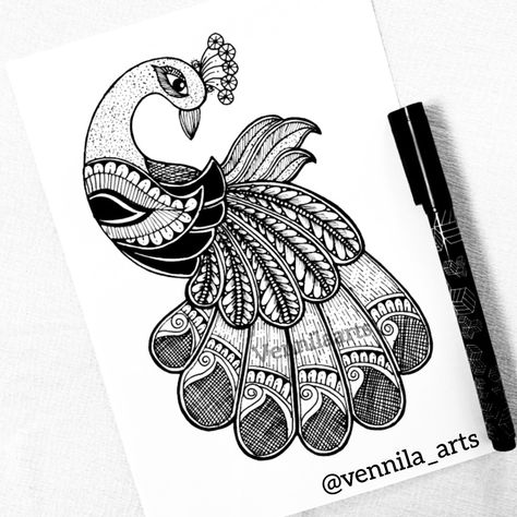 Peacock Mandala Peacock Doodle Art Easy, Mandala Art Of Peacock, Peacock Doodle Art, Peacock Mandala Art Easy, Bird Mandala Art, Mandala Art Peacock, Peacock Outline, Zentangle Birds, Peacock Mandala Art