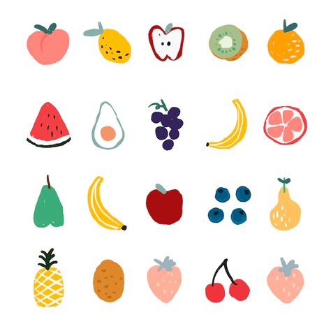 Doodle Art Fruit, Fruit Logo Design Ideas, Fruit Doodle, Fruit Logo Design, Fruit Logo, Diy Pottery Painting, Fruit Icons, Fruit Fruit, Fruits Drawing