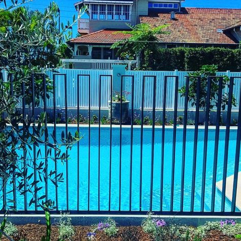 Metal Pool Fence, Pool And Outdoor Kitchen Ideas, Pool Fences, Metal Pool, Pool Gate, Outdoor Pool Area, Side Gates, Pool Landscape Design, Fence Screening