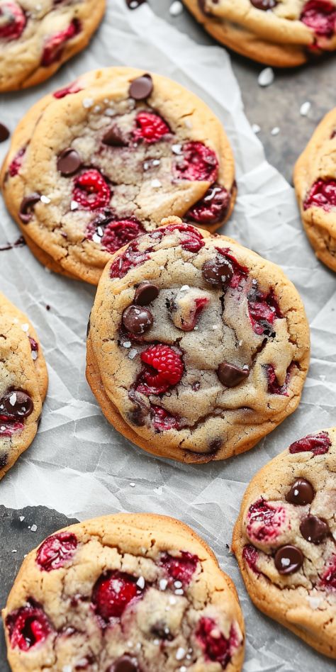 Raspberry Chocolate Chip Cookies, Raspberry Chocolate Chip, Raspberry Chocolate, Summer Baking, Think Food, Baking Sweets, Fun Baking Recipes, Deilig Mat, Easy Baking Recipes