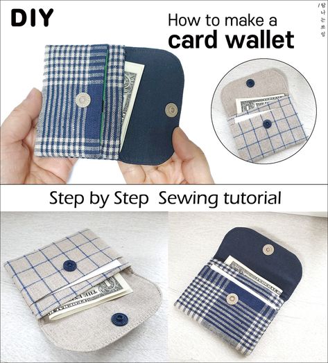 How To Make A Wallet, Diy Card Wallet, Diy Denim Wallet, Card Wallet Tutorial, Small Wallet Pattern, Denim Waist Bag, Wallet Pattern Free, Card Wallet Pattern, Long Wallet Pattern