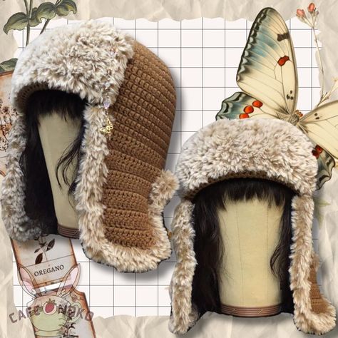 ✩*ೃ.⋆Cozy Trapper Hats~ NEW DROP SHOP IN LINK. Pattern by: @cafe.noko Fur Yarn Projects, Brown Crochet Hat, Crochet Ideas Hat, Crochet Trapper Hat, Trapper Hat Crochet, Trapper Hat Pattern, Hat Patterns Free, Trapper Hat, Trapper Hats