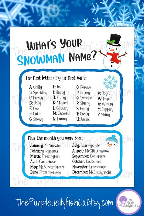 Snowman Name, Winter Activity For Kids, Kids Christmas Activity, Winter Party Games, Snowman Games, Winter Break Activities, Holiday Party Game, Thanksgiving Games For Kids, School Christmas Party