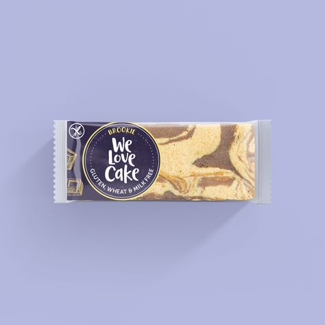 Brookie Food Packaging Design for We Love Cake - A range of gluten, wheat & milk free cakes, slices and tarts | Branding, Packaging and Website Design - Designed by Double D Creative | www.doubledcreative.com | #packaging #packagingdesign #labeldesign #packaginginspiration #cakepackaging Cakes Slices, Dairy And Gluten Free, Cake Slices, Cake Branding, Snack Pack, Mini Bites, Cake Packaging, Tea Cake, Snack Packs