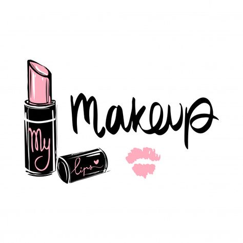 Makeup fashion logo. lettering illustration. calligraphy phrase Premium Vector | Premium Vector #Freepik #vector #logo #abstract #woman #fashion Makeup Wallpaper Backgrounds Make Up, Make Up Profile Picture, Makeup Illustration Logo, Make Up Logo Ideas, Makeup Pictures Wallpaper, Beauty Illustration Makeup, Makeup Logo Ideas, Lipstick Logo Design, Make Up Drawing