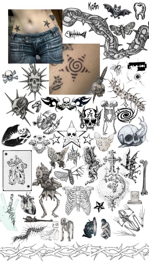 my lil tattoo inspo board #tattoo #tattoos #blackandwhite #skull #skulls #dark #alt #emo #bodymods Emo Tattoo Ideas Small, Mens Grunge Tattoo, Emo Tattoos Ideas, Small Tattoos Alt, Matching Emo Tattoos, Emo Tattoos For Guys, Alt Tattooed, Small Emo Tattoos, Alternative Tattoo Ideas