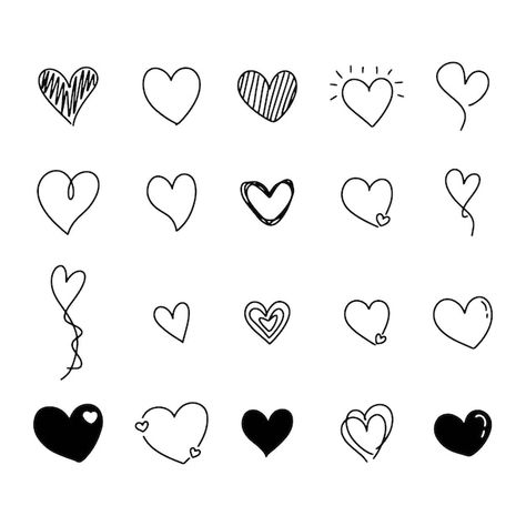 Different Ways To Draw Hearts, Unique Heart Drawing, Tiny Heart Drawing, Love Art Ideas Drawing, Types Of Hearts Drawing, Different Hearts Drawing, Cute Shapes To Draw, Cute Small Love Drawings, Heart Cluster Tattoo