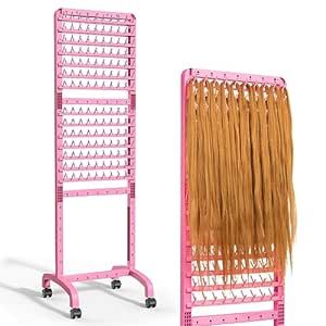 Yumkfoi Adjustable Braiding Hair Rack 280 Pegs, 2-Sided Braid Rack for Hair Braiding, Height Adjustable Hair Separator Stand with Wheels, Pink Standing Braid Rack for Braiders Standing for Stylists Hair Rack, Knotless Braid, Braid Tool, Medium Hair Color, Hair Braider, Beauty Salon Decor, Hair Braid Videos, Hair Braiding, Braiding Hair