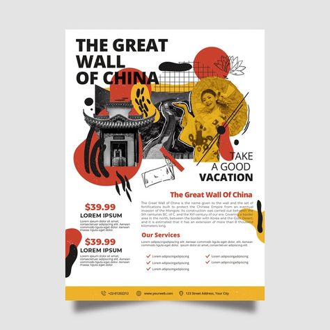 Travelling to china stationery poster te... | Free Vector #Freepik #freevector #flyer #poster #business #travel Travel Graphic Design Poster, Tourism Graphic Design, Traveling Poster, Travel Graphic Design, China Poster, Travel Flyer, Poster Business, Flyer Design Layout, Business Poster