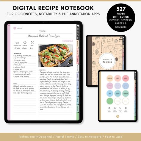 Goodnotes Recipe Book, Digital Recipe Book for Goodnotes, Digital Cookbook, iPad Recipe Notebook, Digital Download, Notablility Recipe Book - Etsy Canada freemenuplanner #blogplanner📃. Recipe Notebook Ideas Book Covers, Good Notes Recipe Book, Ipad Recipe Book, Goodnotes Cookbook Template, Recipe Goodnotes Template, Digital Cookbook Design, Good Notes Recipe Template, Digital Cover Goodnotes, Goodnotes Recipe Template Free