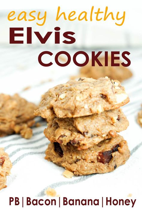 Elvis Cookies - a healthy, clean cookie recipe inspired by Elvis Presley's favorite sandwich. Peanut butter, bacon, banana and honey = quick, easy, healthy. Elvis Cookies, Sandwich Peanut Butter, Banana Bacon, Pecan Bread Recipe, Banana And Honey, Peanut Butter Bacon, Bacon Cookies, Vegan Shortbread, Quick Cookies