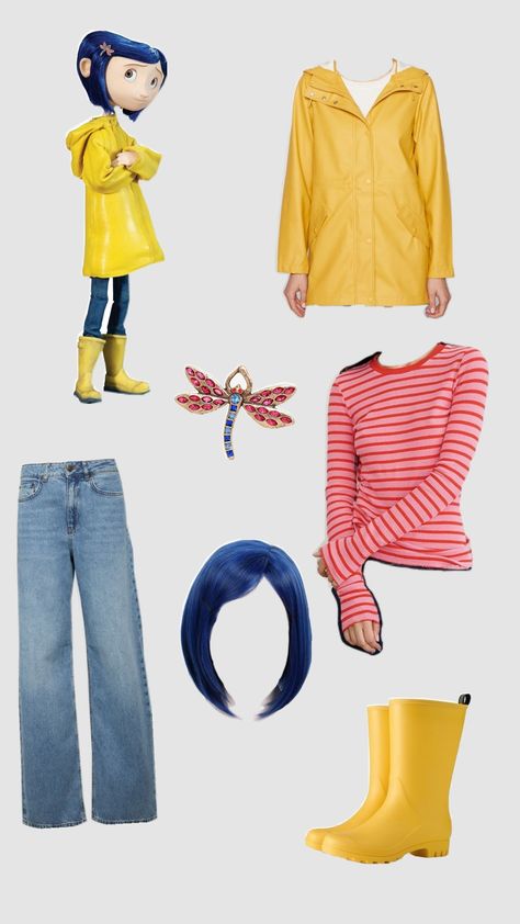 coraline outfit idea #coraline #coralinejones #coralineshuffle #oufitideas #outfit #costumeidea Coraline Fit Ideas, Coraline Outfit Aesthetic, Coraline Inspired Outfit, Coraline Outfit, Coraline Halloween Costume, Coraline Halloween, Coraline Jones, Coraline, Outfit Idea