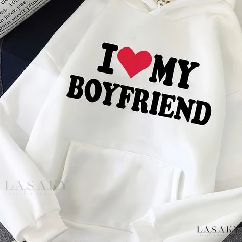 Lasaky - Womens Casual Long Sleeve Pocket Hoodies Sweatshirt with I Love My Boyfriend Print, Ideal for Fashionable Wardrobes I Love My Boyfriend, Fall Care, Love My Boyfriend, Womens Casual, My Boyfriend, Print Hoodie, Hoodie Print, Sweatshirt Fashion, Hoodie Fashion