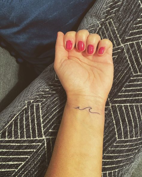 Make Waves Tattoo, Happiness Comes In Waves Tattoo, Wrist Wave Tattoos For Women, Small Wave Tattoo Wrist, Minimal Wave Tattoo, Tiny Wave Tattoo, Wave Tattoo Foot, Wave Tattoo Simple, Wave Tattoo Wrist