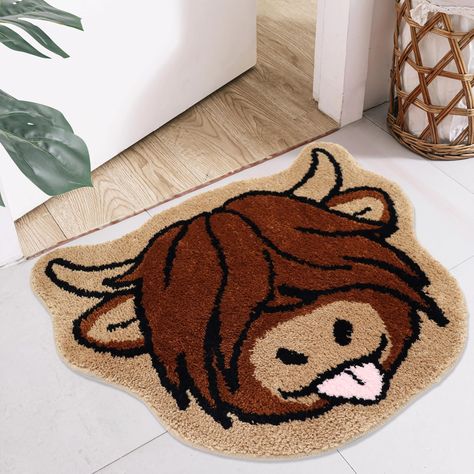 PRICES MAY VARY. 【WESTERN BATHROOM DECOR】Using the special pattern,texture and color of our shaggy highland cow into the tufted craft design of the highland cow rug.Fits for a variety of interior home decor. 【NON-SLIP BACKING】:This fun animal shape bath mat adopts hexagonal design,which has excellent anti-skid performance.For the safety of your family,please place this cow rug on the dry floor and keep the bottom of the carpet clean and dry. 【SUPER WATER ABSORBENT】:The microfiber cow bath mat ca Highland Cow Room Decor, Push Needle Rug, Highland Cow Room, Cow Themed Kitchen, Cow Room Decor, Tufting Patterns, Highland Cow Rug, Cow Bathroom Decor, Highland Cow Decor