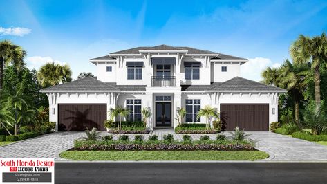 color rendering of a 2-story 4868sf coastal style house plan Coastal House Plans, Homes Exterior, Coastal House, Springs Florida, Florida Design, Florida Homes, Coastal Contemporary, Apartment Layout, Bonita Springs