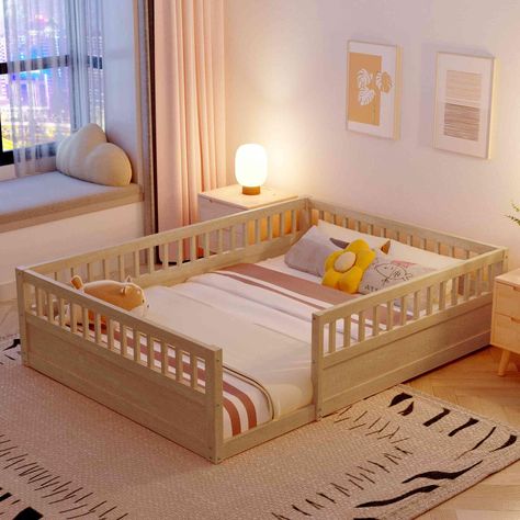 PRICES MAY VARY. Wood 🌟[Enhanced Safety]-The Floor bed with solid wood baffle design to prevent children's hands and feet to clamp the risk of toys and various items falling risk. With 2.7 inch gap in each fence effectively preventing pinch hazard. 🌟[High Guardrails]-The 19.6 inch surrounding railings suitable for mattresses of various thicknesses to improve the safety of children's activities. Also eliminates the risk of any nasty falls and bumps, designed to create a safe space to roam and s Full Floor Bed, Floor Bed For Kids, Floor Bed Toddler, Beds Frame, Twin Floor Bed, Kids Floor Bed, Floor Beds, Playhouse Bed, Montessori Floor Bed