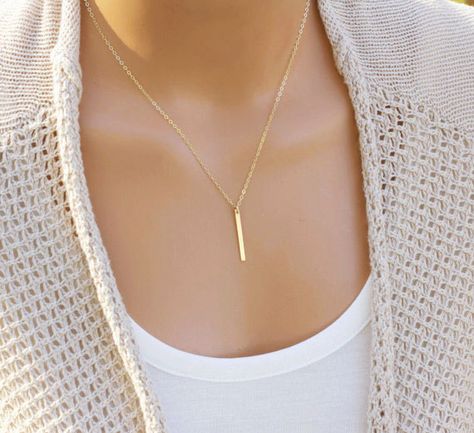 Dainty Bar Necklace, Vertical Bar Necklace, Key Pendant Necklace, Gold Necklace Simple, Minimal Necklace, Vertical Bar, Silver Bar Necklace, Bar Pendant Necklace, Long Silver Necklace