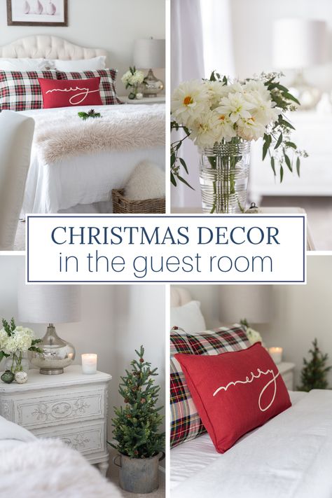 Looking to add some holiday cheer to the guest room? Find inspiration in these Christmas bedroom decor ideas. Guest Room Holiday Decor, Guest Bedroom Christmas Decorating Ideas, Christmas Guest Room Decor, Nightstand Christmas Decor, Guest Bedroom Christmas Decor, Guest Room Christmas Decor, Christmas Guest Room Ideas, Parisian Christmas Decor, Holiday Guest Bedroom