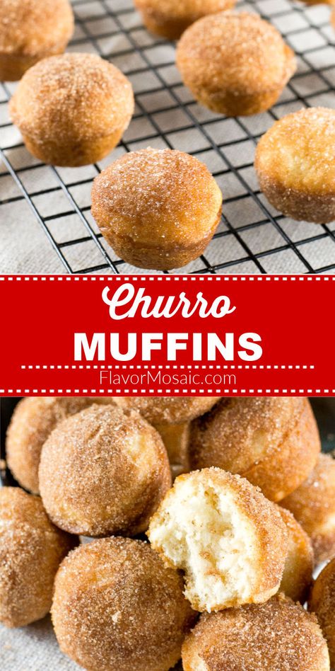 Churro Mini Muffins, Churros Muffin Recipe, Sweet Mexican Breakfast, Easy Churro Dessert, Mexican Treats Parties, Easy Dessert For Taco Night, Mexican Party Dessert Ideas, Mexican Brunch Food Ideas, September Deserts