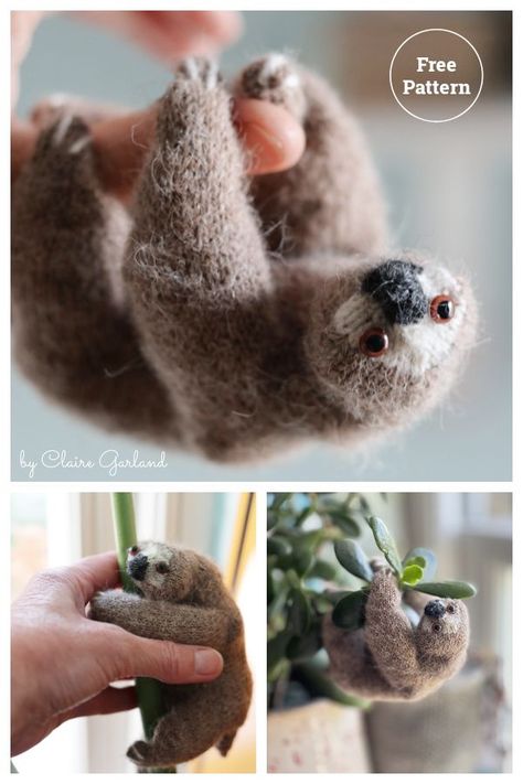 Little Sloth Amigurumi Free Knitting Pattern Knitted Sloth Free Pattern, Sew Toys Patterns, Sloth Knitting Pattern, Sloth Knitting Pattern Free, Knit Animal Patterns Free, Miniature Knitting Patterns Free, Knitted Patterns Free, Small Knitting Projects Free, Crochet Sloth Pattern Free