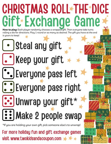 Dice Gift Exchange, Gift Exchange Rules, Gift Exchange Dice, Gift Exchange Game, Christmas Gift Exchange Games, Christmas Gift Games, Easy Homemade Christmas Gifts, Xmas Games, Gift Exchange Games