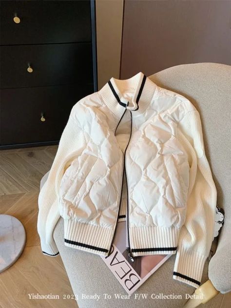 none Miku Cosplay, Loose Coats, Patchwork Jacket, Estilo Chic, Women Jacket, Padded Coat, Casual Coat, Style Chic, Padded Jacket