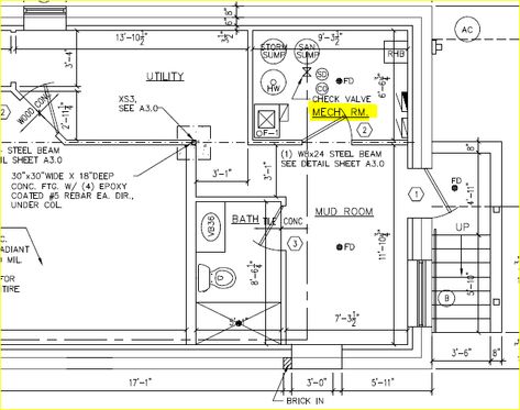 Mechanical Room Layout | Two Flat: Remade Mechanical Room Layout, Mechanical Room Ideas, Mechanical Room, Strip Mall, Steel Columns, Bath Tiles, Steel Beams, Foot Bath, Room Planning