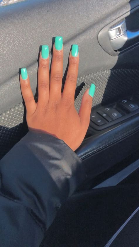 Untitled Teal Acrylic Nails, Acrylic Nails Square, Aqua Nails, Teal Nails, Turquoise Nails, Green Nail Polish, Summery Nails, Green Nail, Simple Acrylic Nails